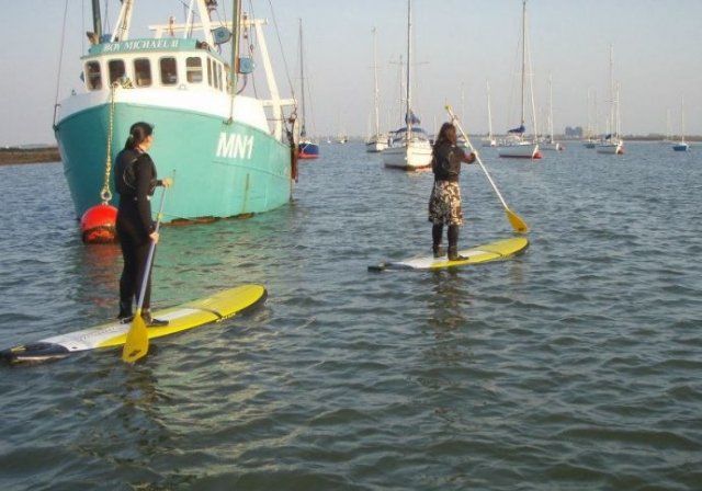 Paddling by the boat